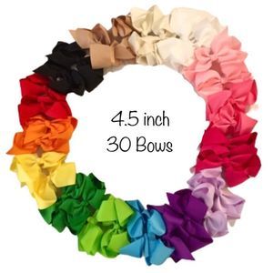 30 Rainbow Color Hair Bows - 4.5 inch Bows with Alligator Clips